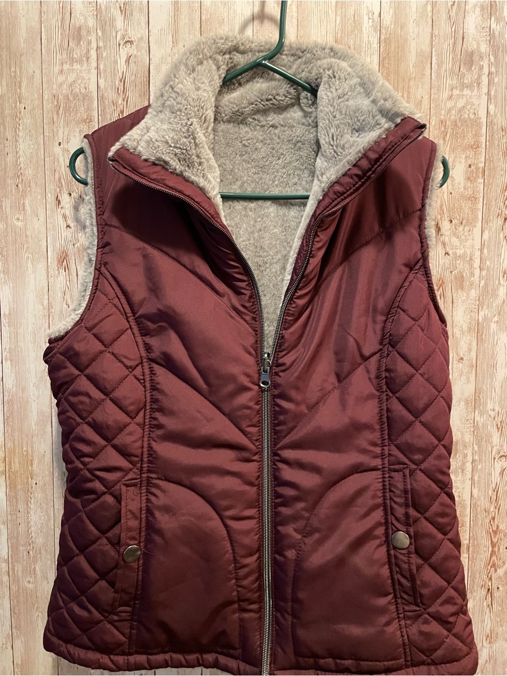 Quilted Faux-Sherpa Lined Vest - Burgundy